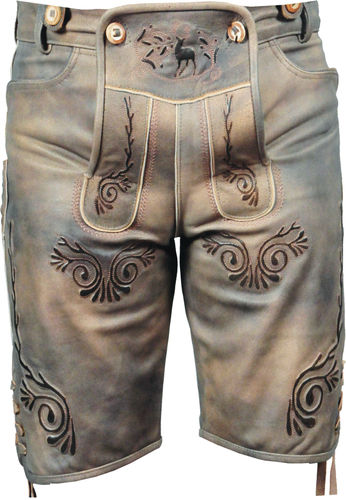Costume short leather pants for mens and womens, Lederhosen in Beige olive