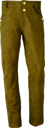Long Leather Pants Trachten in Genuine Nubuck Leather, Camel