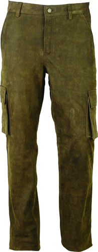 Cargo Hunting Leather Trousers long in Real antique Nubuck Leather
