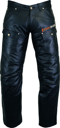Cargo Motorcycle Leather Pants Mens in Genuine Cowhide Leather Black